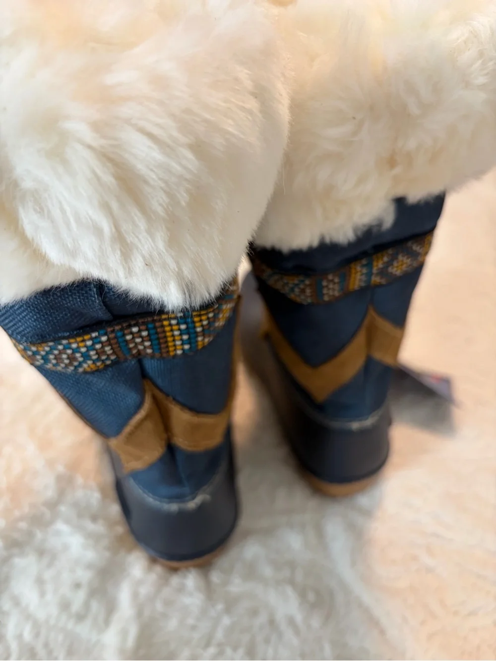 NWT Baffin Fleetek Winter Snow Boots with Faux Fur Made in Canada Navy Tan Sz 6